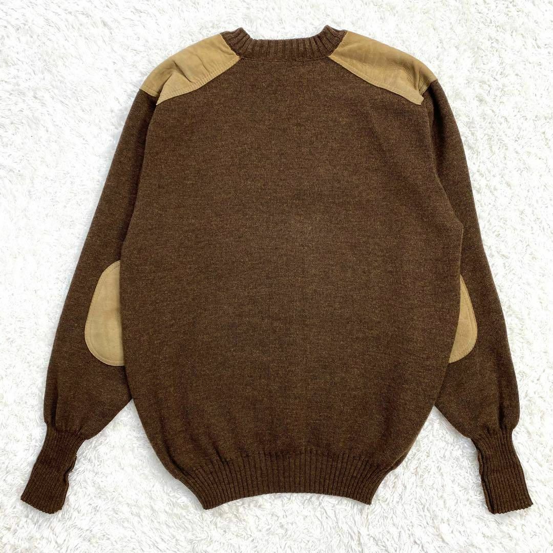 高級✨ 90s バーバリーズ ウールセーター 刺繍ロゴ エルボーパッチ XL 茶