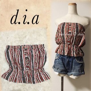 d.i.a - d.i.a♡ストライプ柄　ペプラム　ベアトップス