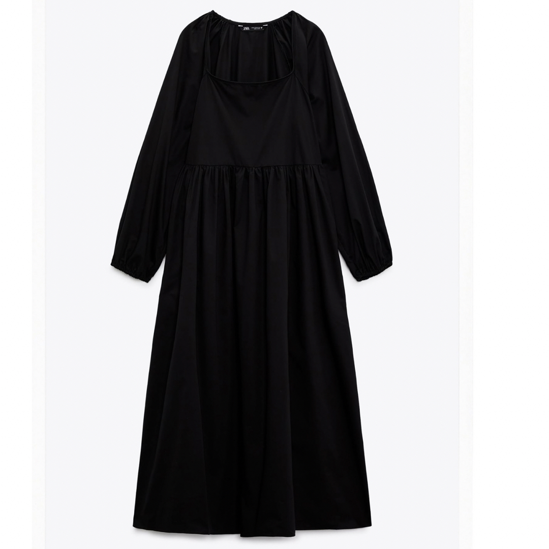 新品タグ付き ZARA ドレープポプリンワンピース パフスリーブ Mサイズ ZARA - ZARA パフスリーブ付きポプリンワンピース サイズM