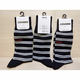 コンバース(CONVERSE)のｍ福）黒ボーダー）３足）25-27cm）福助製 コンバース★靴下 ソックス 薄手(ソックス)