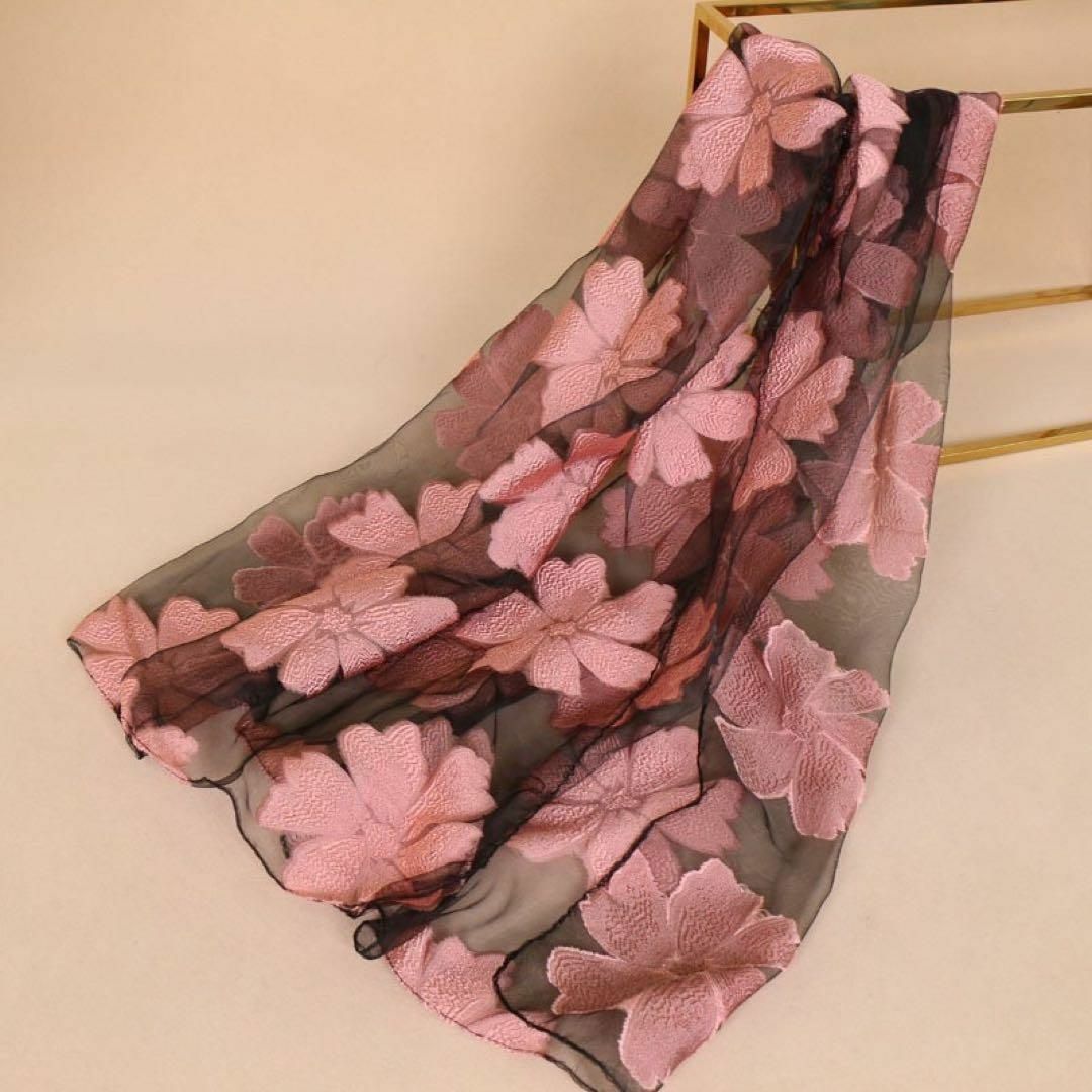 【送料無料】花柄大判ストール スカーフ ショール レディース ライトピンク レディースのファッション小物(ストール/パシュミナ)の商品写真
