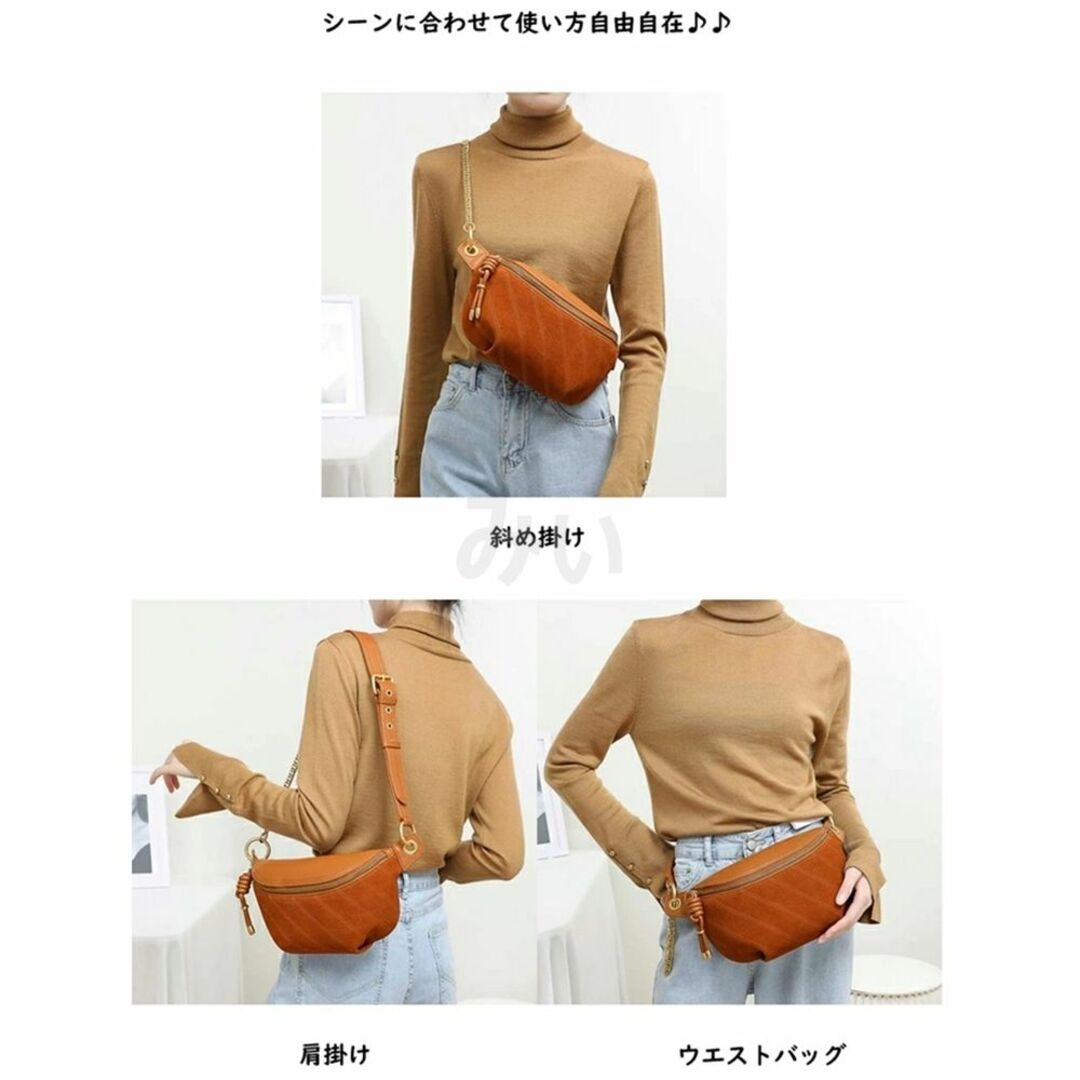新着 ボディバッグ 牛革スエード ブラウン オレンジ リール