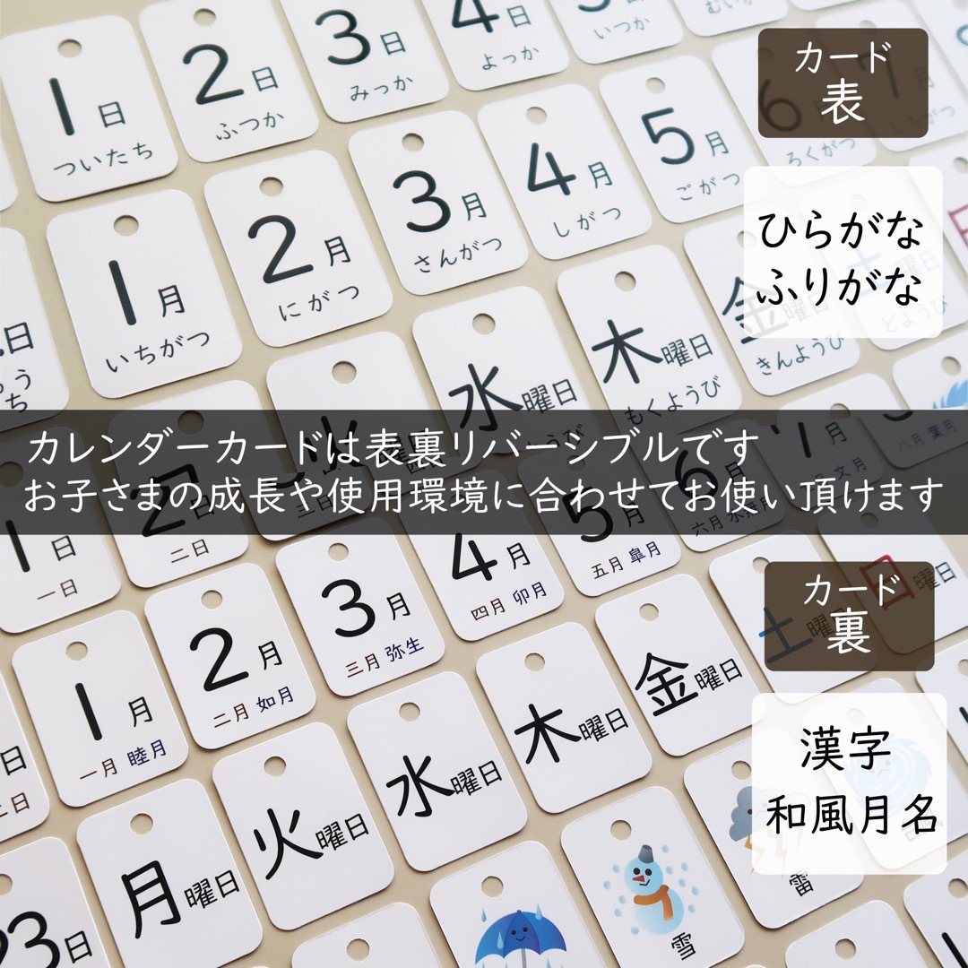 日めくりカレンダー 知育 保育 リバーシブル ◇ギンガムチェック・ブラウン◇ インテリア/住まい/日用品の文房具(カレンダー/スケジュール)の商品写真