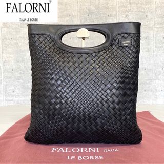 ファロルニ(FALORNI)の【美品】FALORNI イントレチャート ブラック ラムレザー A4ハンドバッグ(ハンドバッグ)