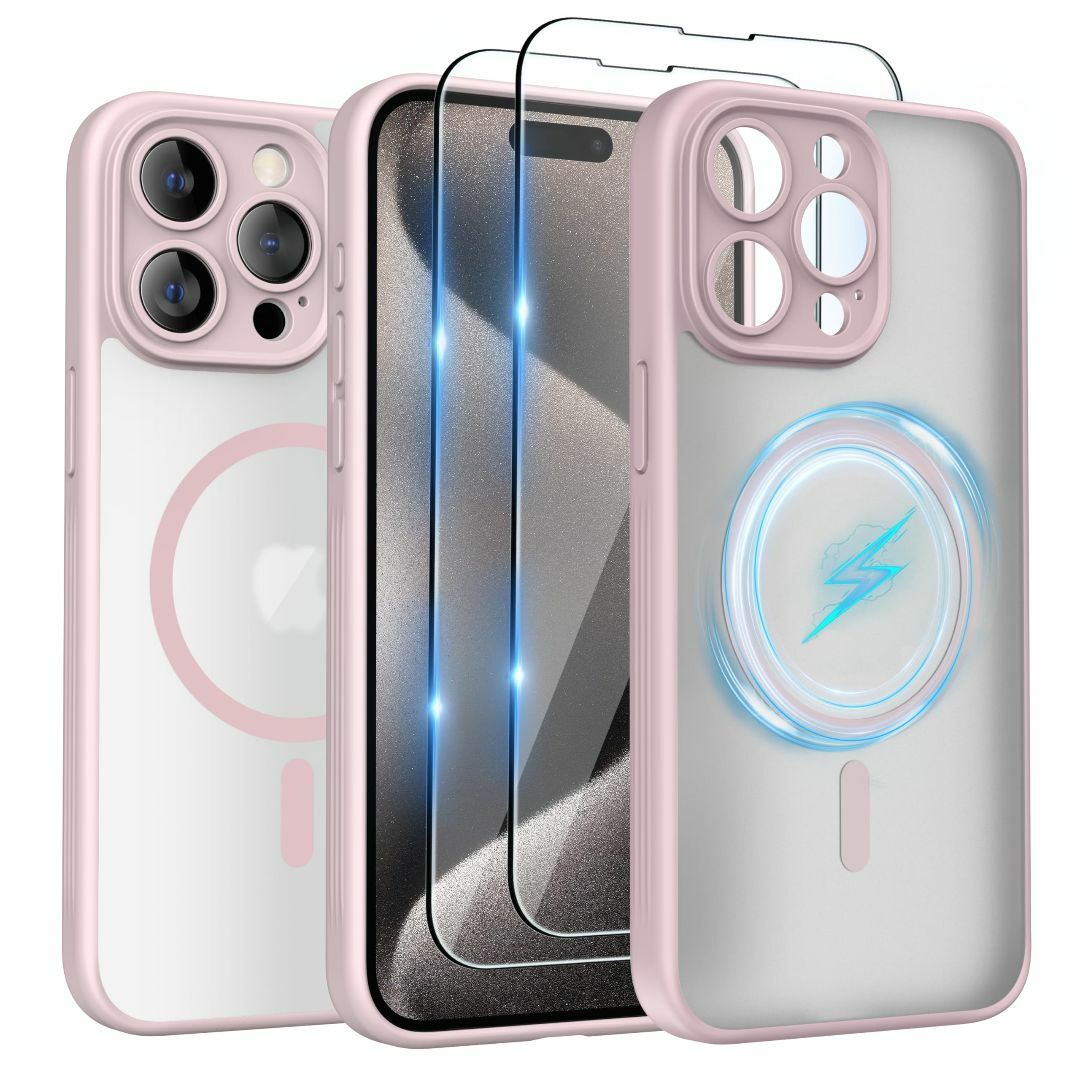 【色:ピンク】SURPHY iPhone15 pro max用ケース 半透明 M