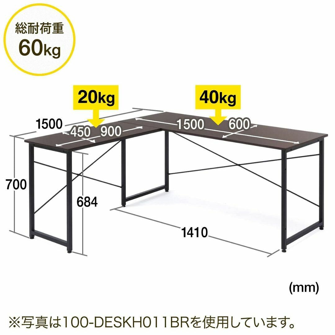 【色: ホワイト】サンワダイレクト パソコンデスク L字型 木製 幅150cm+