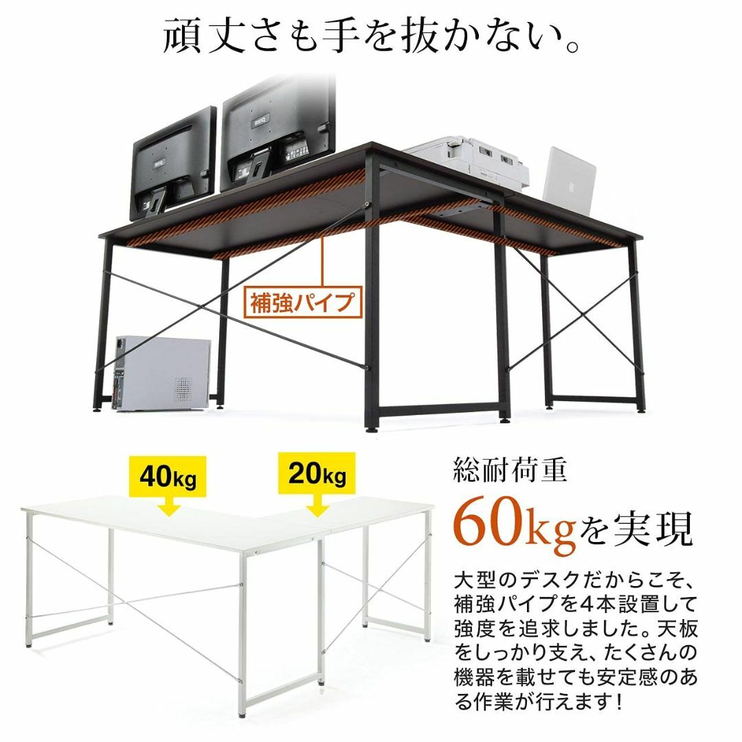 【色: ホワイト】サンワダイレクト パソコンデスク L字型 木製 幅150cm+