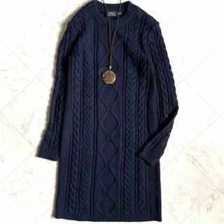 ポロラルフローレン(POLO RALPH LAUREN)の美品◇POLO ポロラルフローレン　ケーブル編み ニットワンピース　ネイビー(ロングワンピース/マキシワンピース)