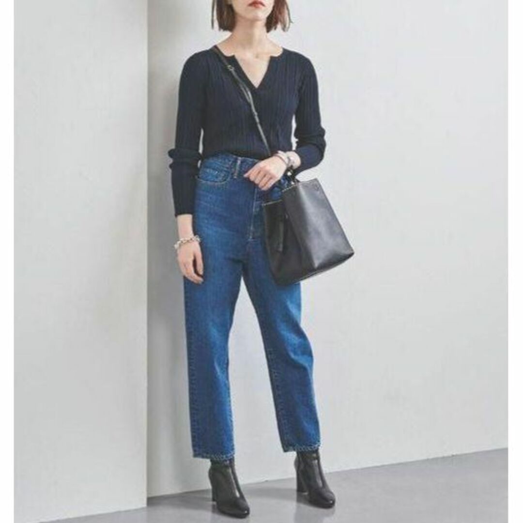 UNITED ARROWS(ユナイテッドアローズ)のUWFM リブ キーネック ニット【 NAVY 】UNITED ARROWS レディースのトップス(ニット/セーター)の商品写真