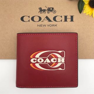 新品　未使用　coach コーチ　折財布　ブラック　レッド　赤色　黒色　メンズ