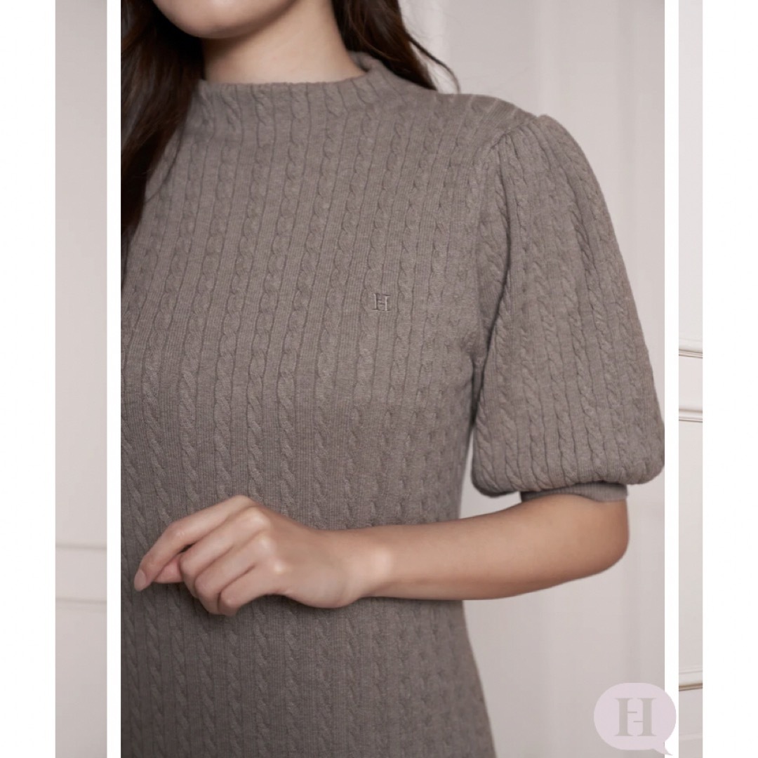 herlipto Puff Sleeve Cable Knit Dress