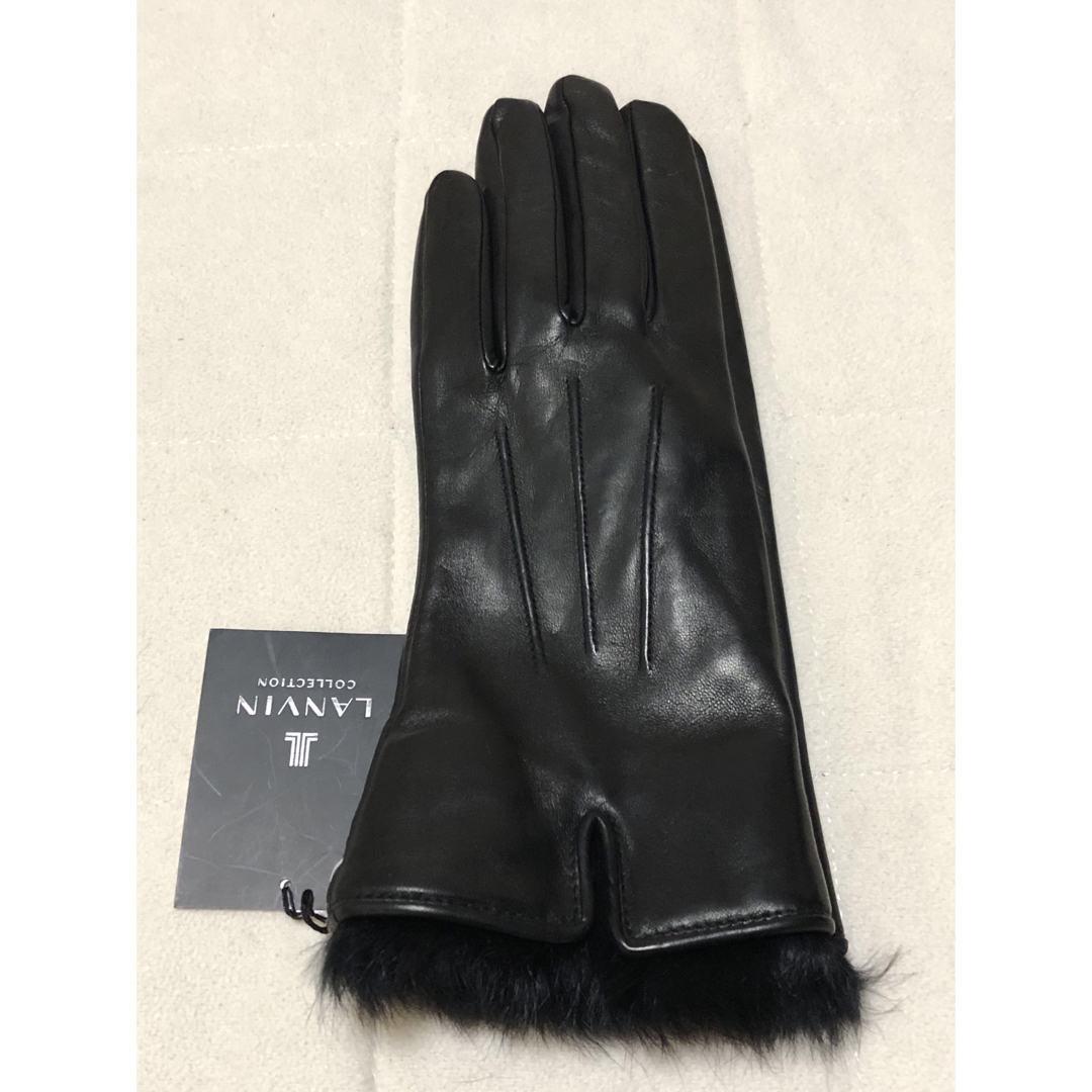 351新品LANVIN COLLECTION羊革ラムレザー手袋ラビットファー付き