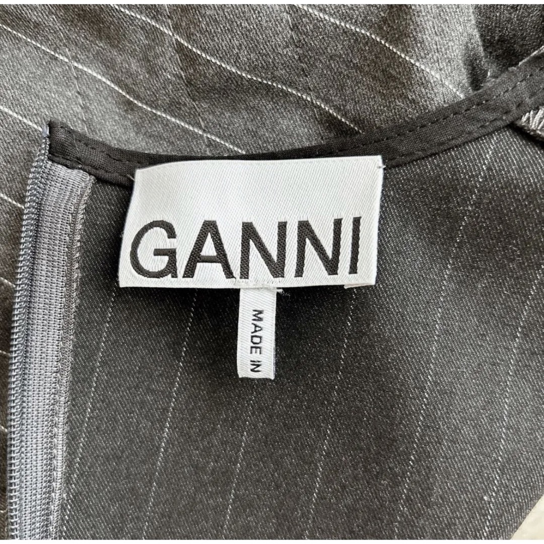 【美品】 Ganni ガニー ピンストライプギャザーミニワンピース グレー S