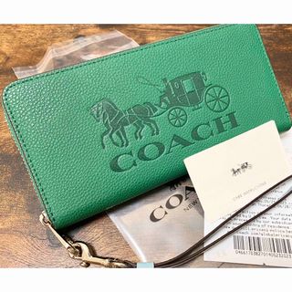 【新品】COACH ロゴ型押し レザーウォレット ヴィヴィッドグリーン