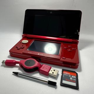 ニンテンドー3DS(ニンテンドー3DS)のニンテンドー3DS フレアレッド　タッチペン　充電ケーブル(携帯用ゲーム機本体)