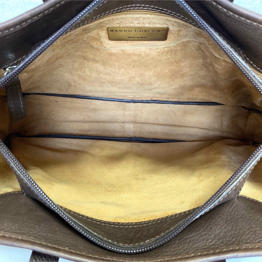 MAURO GOVERNA】ダークブラウン レザー シルバー金具 ハンドバッグ-