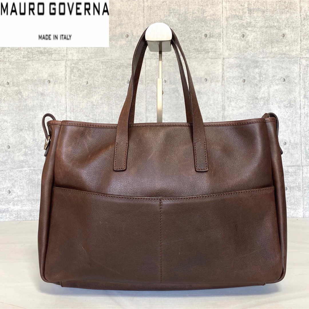 【美品】MAURO GOVERNA カーフレザー キャメル 2WAYトートバッグ