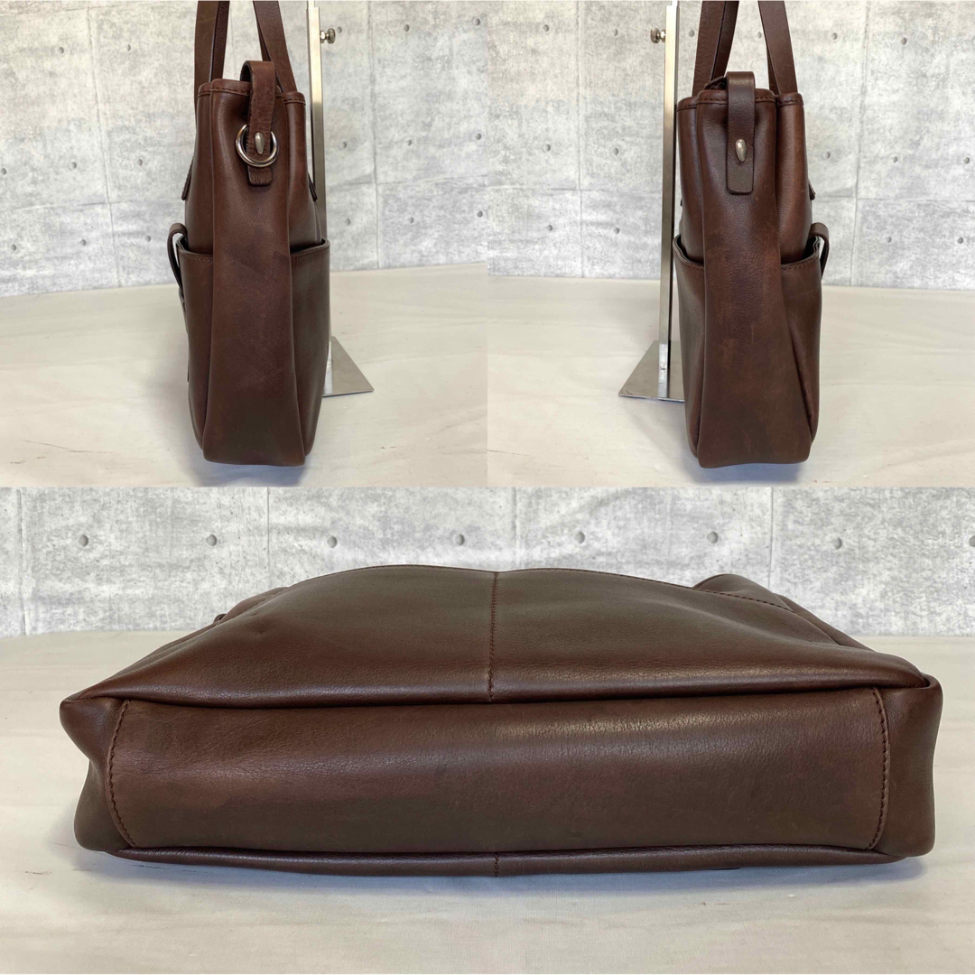 MAURO GOVERNA】ダークブラウン レザー シルバー金具 ハンドバッグ-