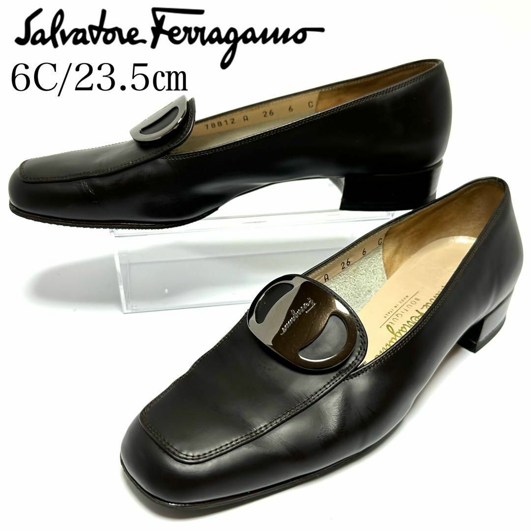 Salvatore Ferragamo】（6C）金具バックルヒールパンプス-