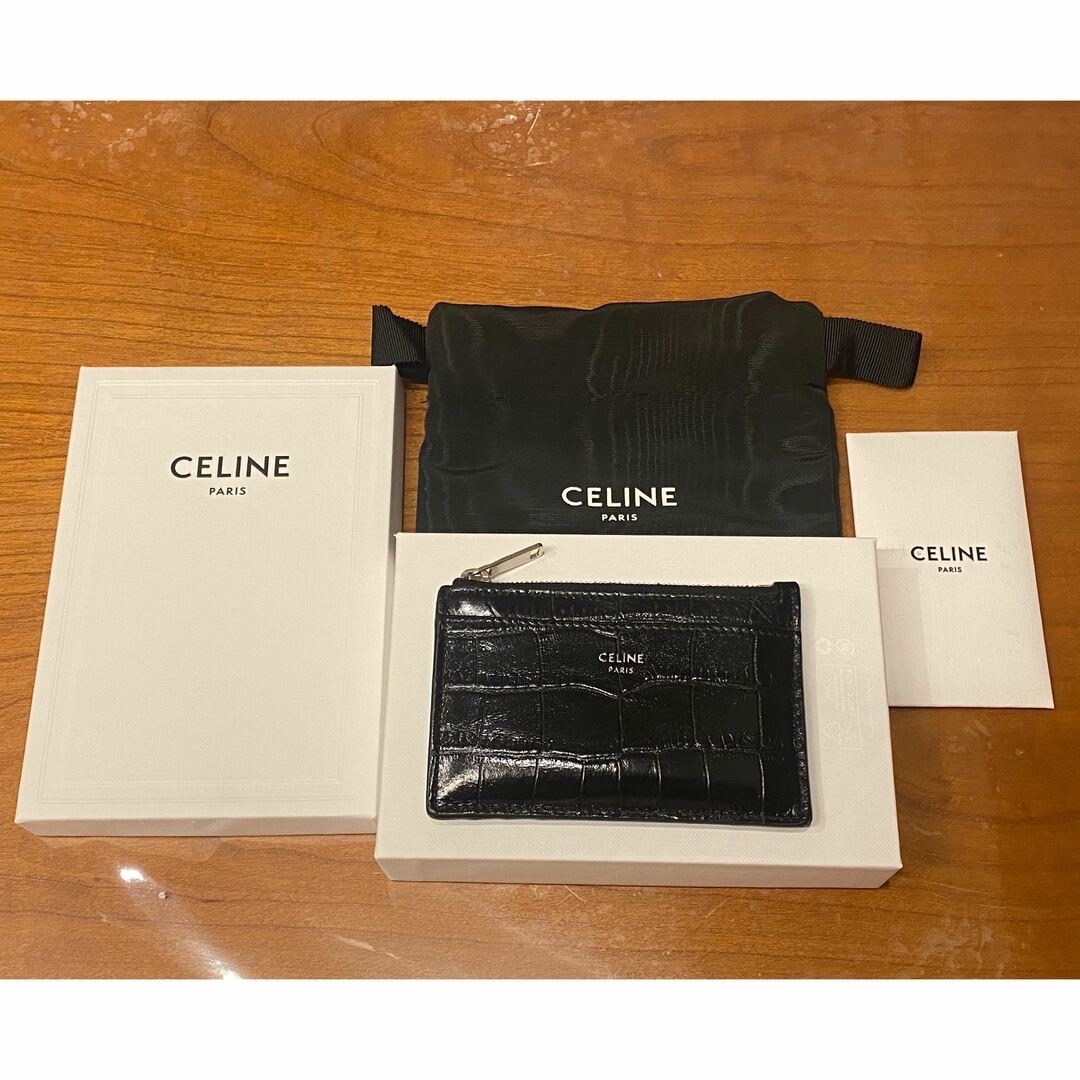 コインケース/小銭入れCELINE(セリーヌ) カードホルダー クロコ型押しカーフスキンBlack