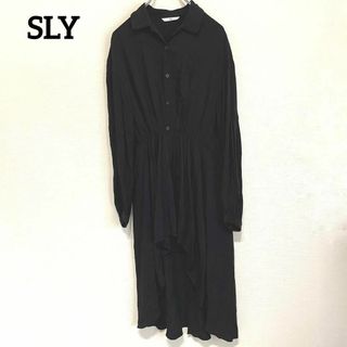 スライ(SLY)のK648 SLY スライ シャツ ロング ワンピース 無地 黒 開襟 シンプル(ロングワンピース/マキシワンピース)