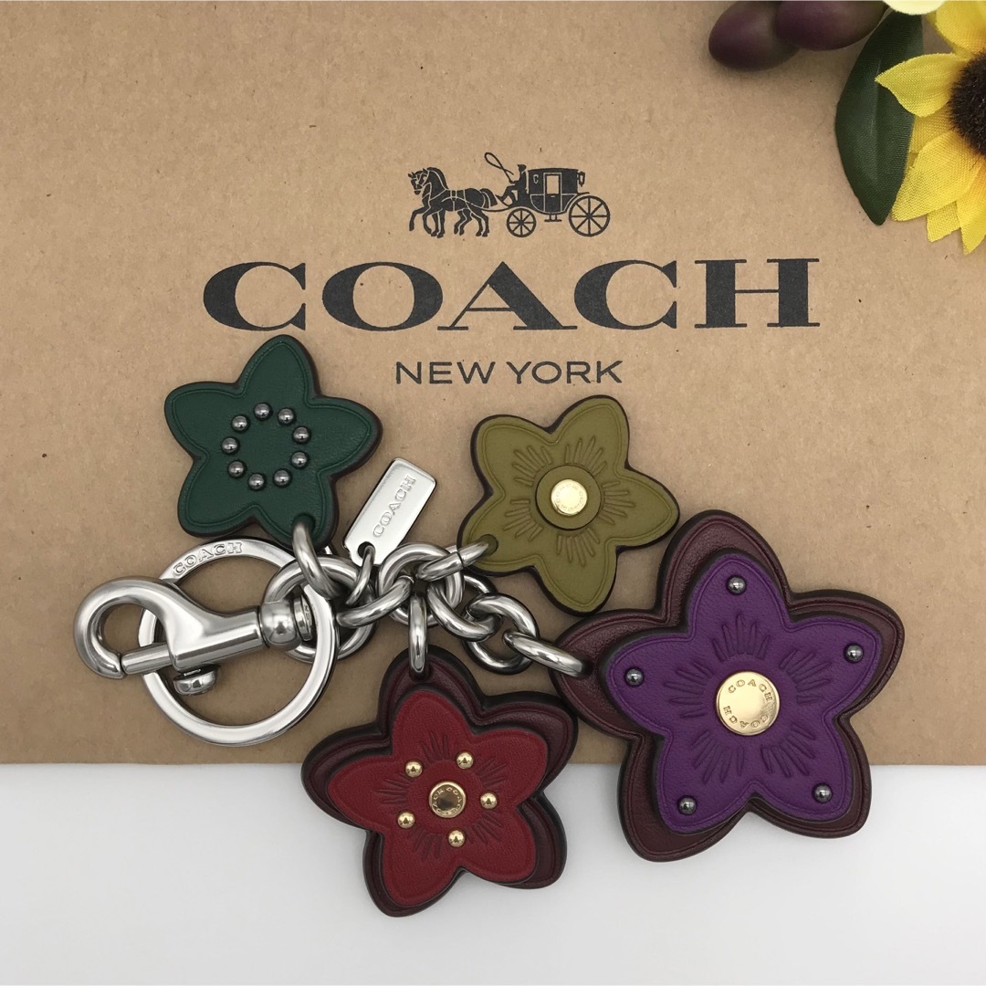 COACH 大人気！！ ワイルドフラワー ミックスバッグチャーム ブラック 新品