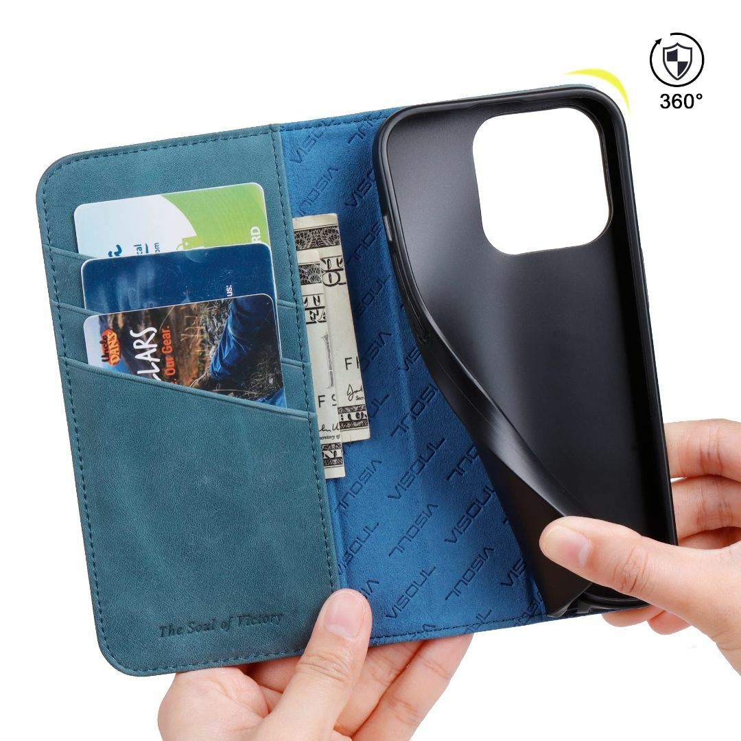 【色:レッド】VISOUL iphone15Pro ケース 手帳型 本革 Mag