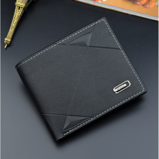 【新品】カジュアル PUレザー二つ折りミニ財布　ブラック(折り財布)