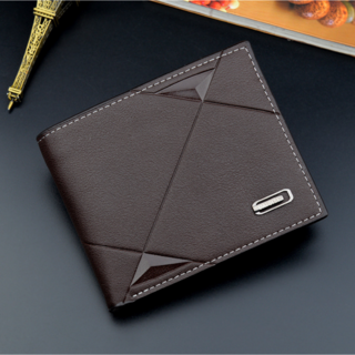 【新品】カジュアル PUレザー二つ折りミニ財布　ダークブラウン(折り財布)