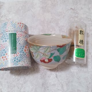 抹茶セット　茶道具　茶道 桑野睦子 茶碗 3月 弥生 椿 抹茶碗 茶筒　茶筅(陶芸)