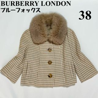 バーバリー(BURBERRY)の【美品】バーバリーロンドン　千鳥格子　ショートコート　ブルーフォックスファー　M(ポンチョ)