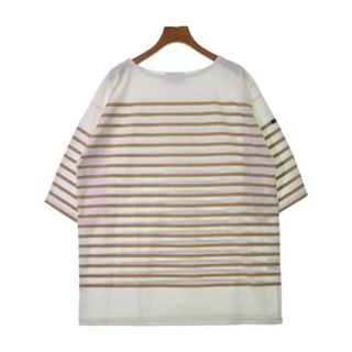 ルミノア(Le Minor)のLe minor Tシャツ・カットソー 1(S位) 白xベージュ(ボーダー) 【古着】【中古】(カットソー(半袖/袖なし))