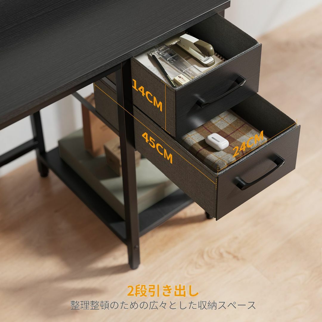 【色: ブラック】CubiCubi パソコンデスク 机pcデスク ラック付き 引