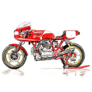 ドゥカティ(Ducati)のドゥカティ900SS N.C.R. 水彩画 バイク イラスト インテリア(その他)