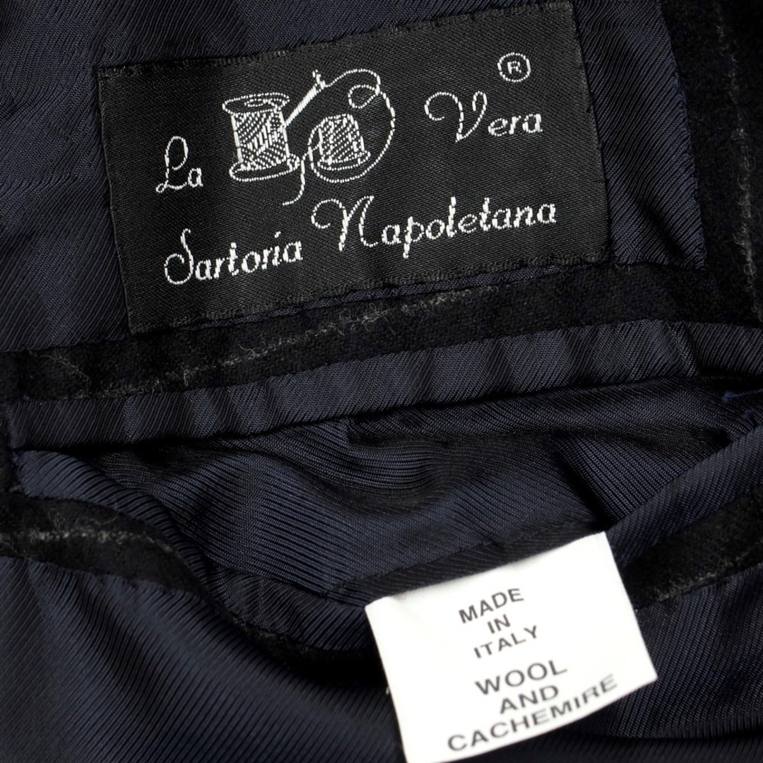【中古】ラベラ サルトリア ナポレターナ La vera Sartoria Napoletana ウールカシミア チョークストライプ 3つボタンスーツ ブラックxグレー【サイズ44】【メンズ】 メンズのスーツ(セットアップ)の商品写真