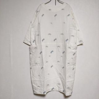 ミナペルホネン ランドリー mina perhonen LAUNDRY 定価4.9万 run run run ワンピース 38/グレー トップス  ウサギ 刺繍【2400013471916】