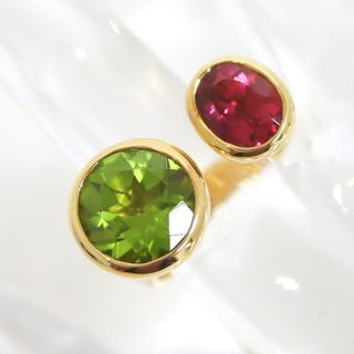 【Jewelry】K18YG ピンクトリマリンペリドッド リング Pt.1.60ct Pd.3.60ct 10.8g/hm09635md(リング(指輪))