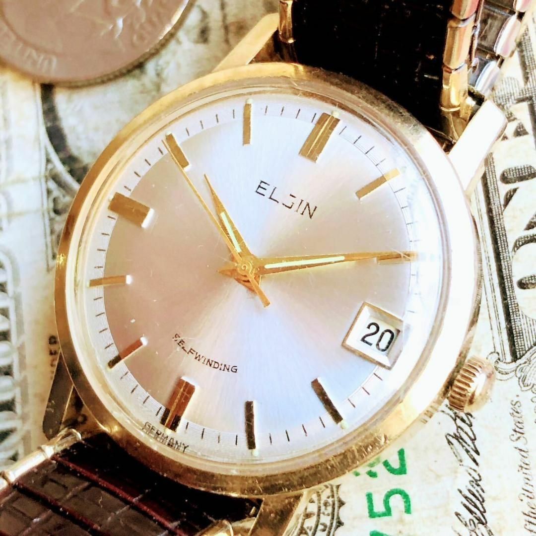 #2765【シックでお洒落】メンズ 腕時計 自動巻き エルジン 稼働品 17石