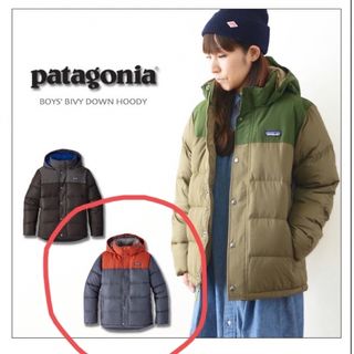 パタゴニア(patagonia)のBIVY DOWN HOODYダウン　S  オレンジ・ネイビー(ダウンジャケット)