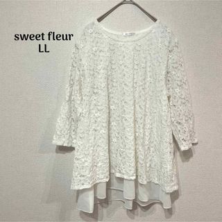 sweet fleur レースブラウス LL シフォンフリル 大人かわいい(シャツ/ブラウス(長袖/七分))