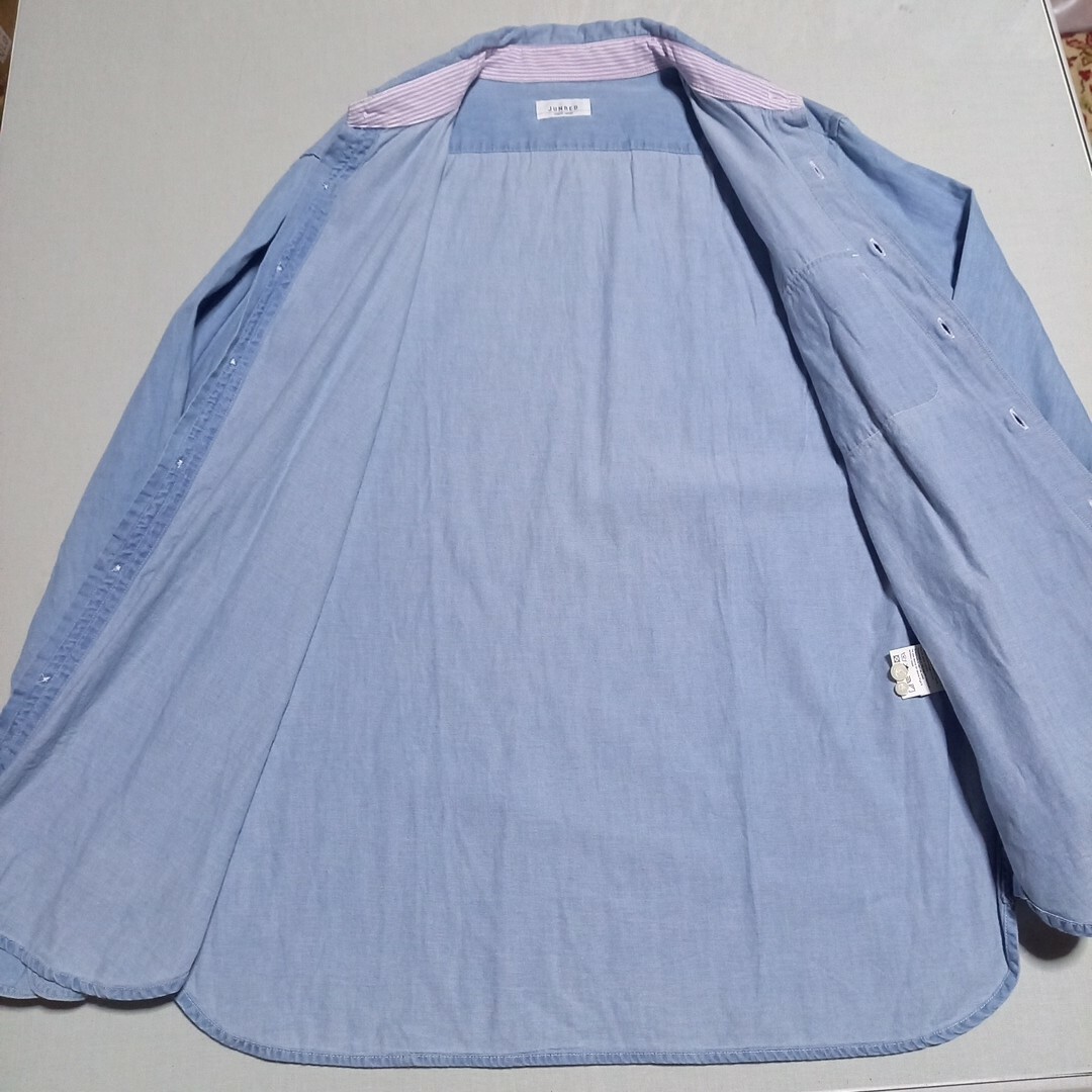 JUNRED(ジュンレッド)のJUNRED綿シャツ長袖シャンブレー薄青L美品 メンズのトップス(シャツ)の商品写真