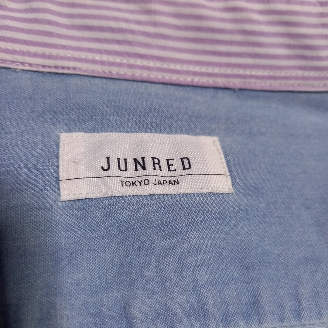 JUNRED(ジュンレッド)のJUNRED綿シャツ長袖シャンブレー薄青L美品 メンズのトップス(シャツ)の商品写真