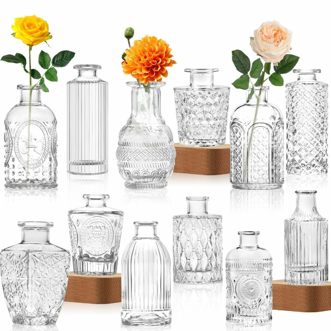【色: 透明】花瓶 おしゃれ セット12個 フラワーベースガラス さい 北欧 ス