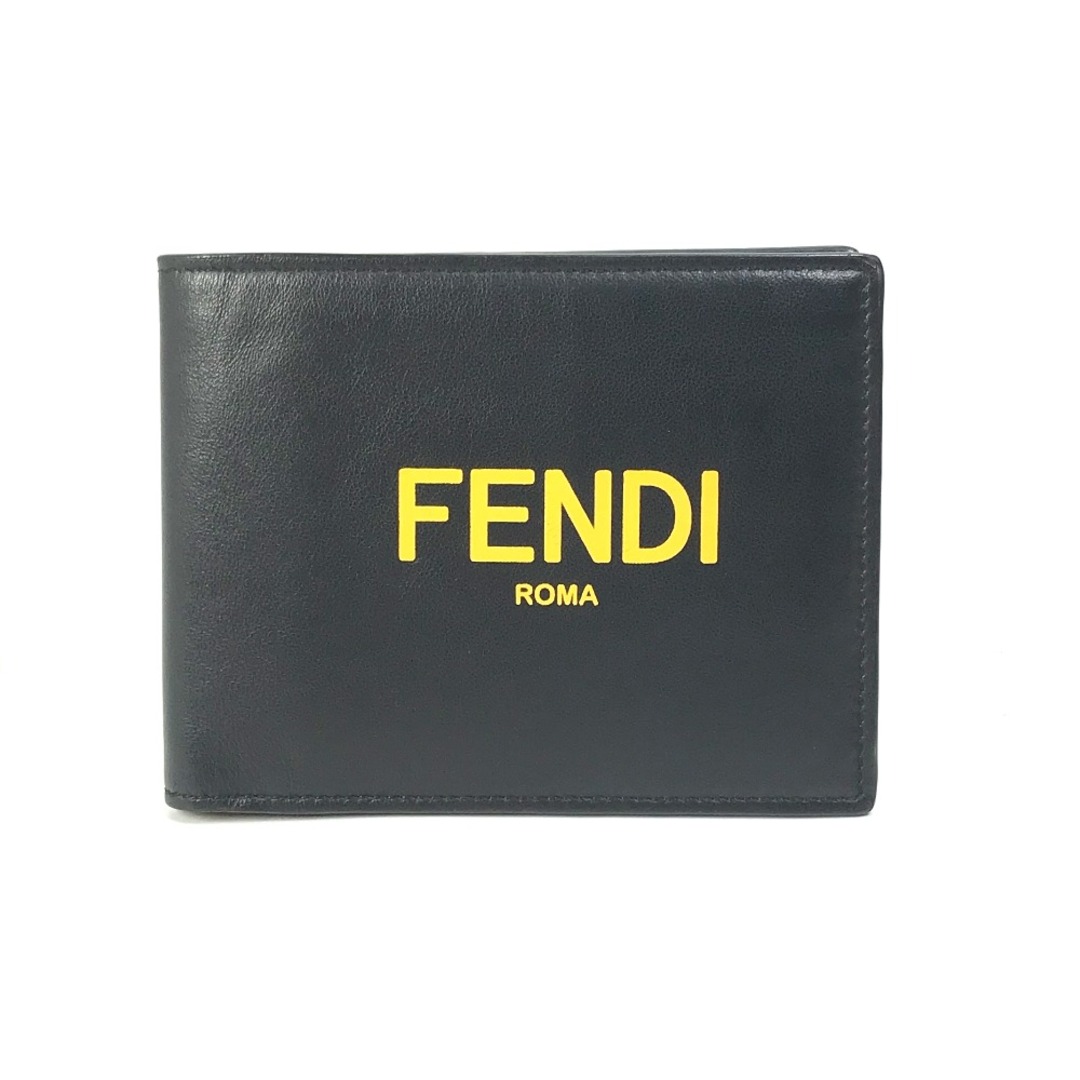 ファッション小物フェンディ FENDI 7M0001 ロゴ 財布 2つ折り財布 レザー ブラック×イエロー