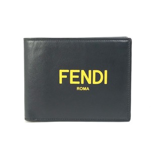 フェンディ(FENDI)のフェンディ FENDI 7M0001 ロゴ 財布 2つ折り財布 レザー ブラック×イエロー(折り財布)
