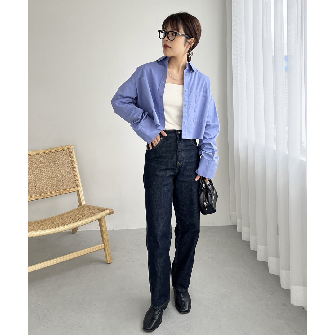 新品 Discoat ディスコート ビッグポケットクロップドシャツ ブルー