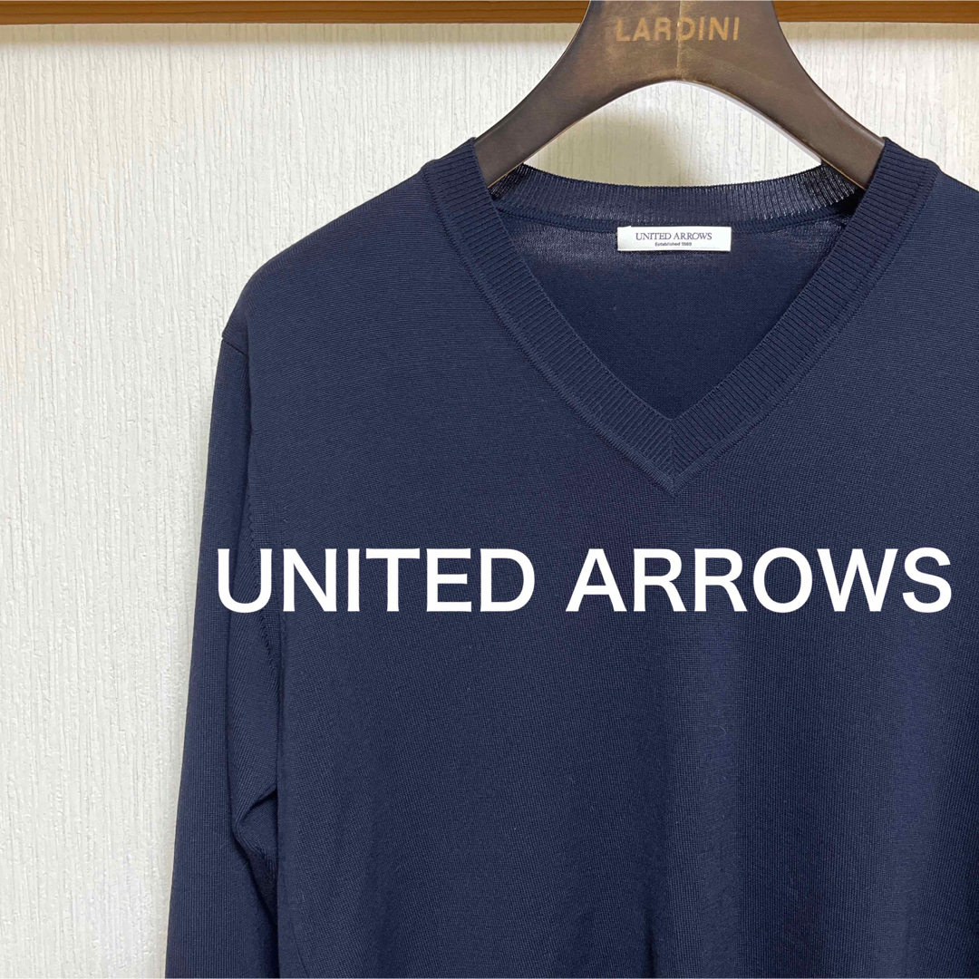 【美品】UNITED ARROWS ハイゲージ　Vネック　ニット　ネイビー