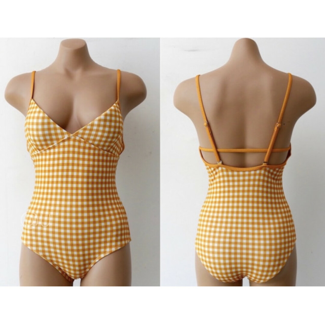 ギンガムチェック スイムウェア 黄色 L 人気 流行り 水着 大人 シンプル レディースの水着/浴衣(水着)の商品写真