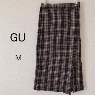 ジーユー(GU)のGU 可愛い チェック柄 ブラウン スカート M(ロングスカート)