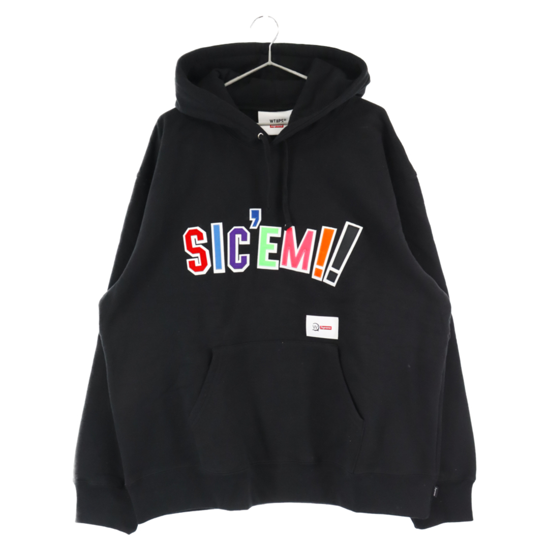 SUPREME シュプリーム 21AW×WTAPS ダブルタップス フロントロゴワッペン付きスウェットプルオーバーパーカー ブラック Sic'em! Hooded Sweatshirt